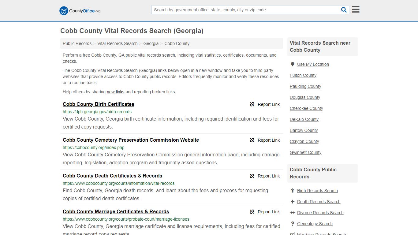 Vital Records Search - Cobb County, GA (Birth, Death, Marriage ...